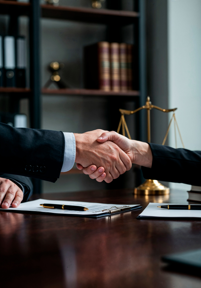 Notary public in the UK shaking hands with a client after notarisation