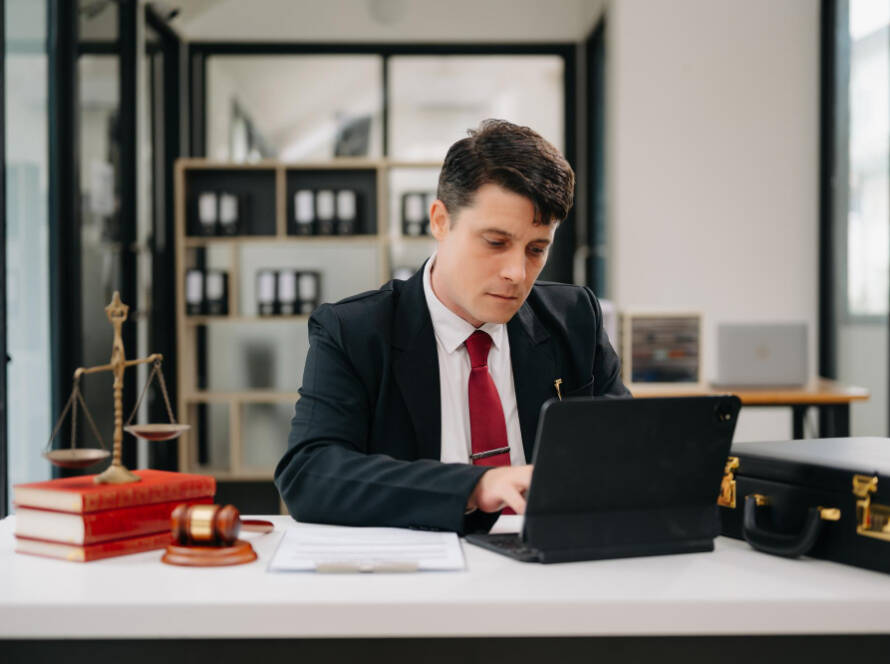 UK notary public verifying legal documents at a desk