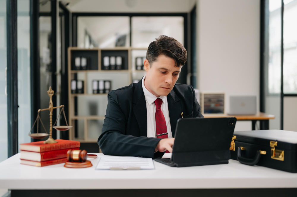 UK notary public verifying legal documents at a desk