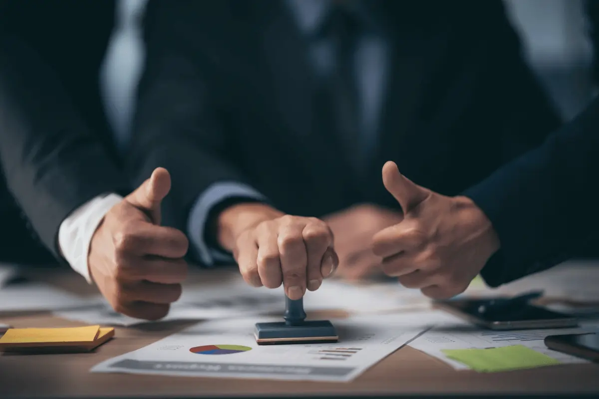 Approved' stamp on legal certificate showing notary validation