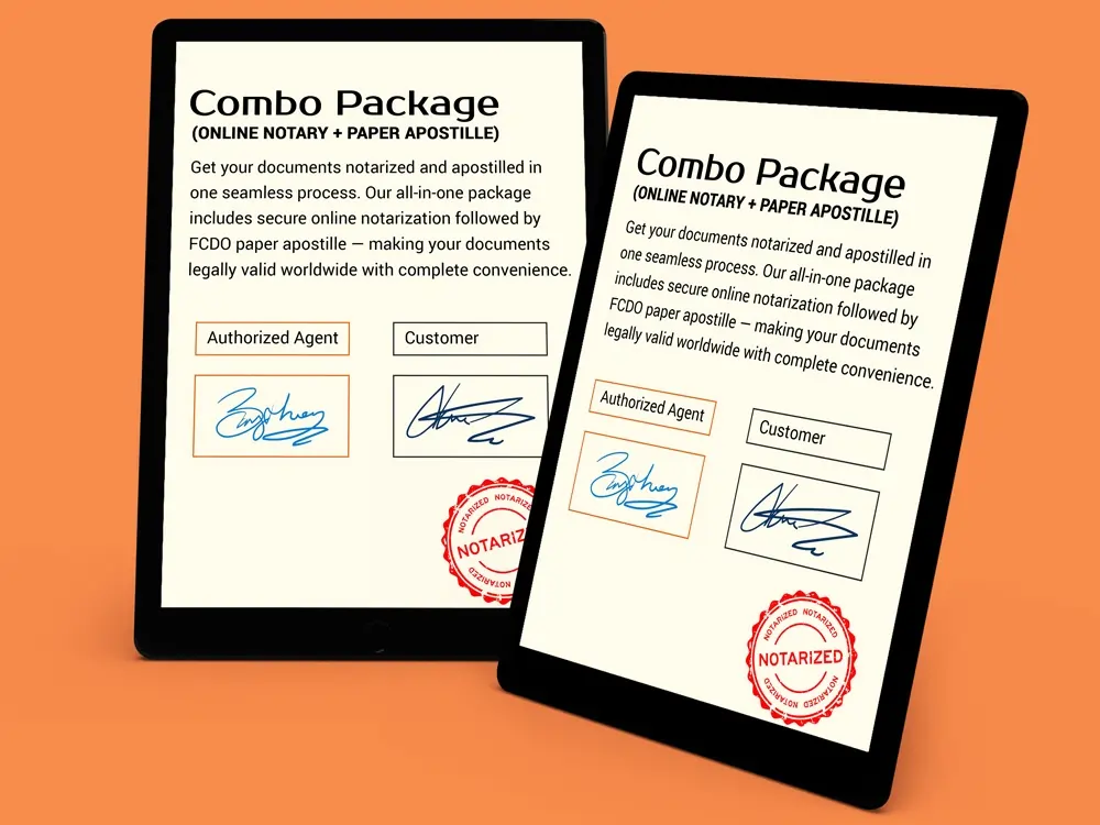 Icon graphic displaying a "Combo" deal for Notary and Apostille packages UK.